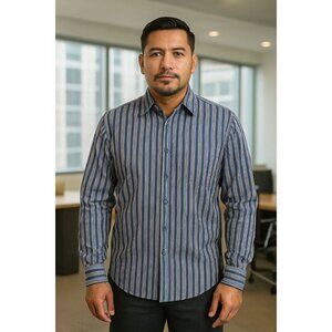 Scott Barber Men’s Dress Shirt M Blue Stripe Button Down Collar 100% Cotton